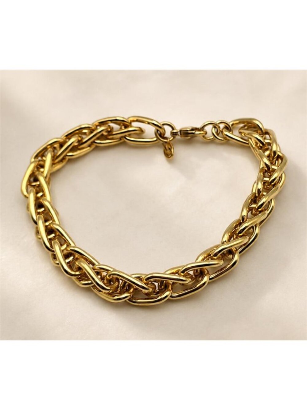 Monet Gold Tone Woven Chain Bracelet 7.5" Chunky Interwoven Link Signed Vintage